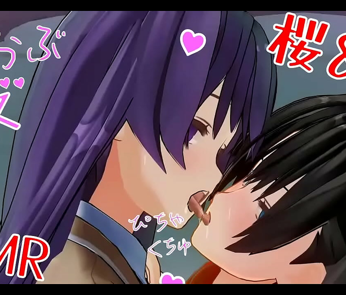 Japanese Yuri Anime ~ Rin And Sakura's Lesbian Kissing Asmr - Earphones Recommended